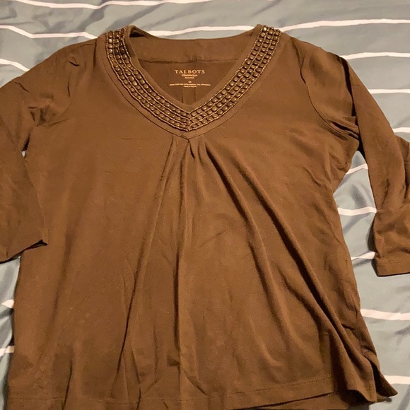 Talbots Tops - Talbots Medium Pet chocolate brown top w/beading
